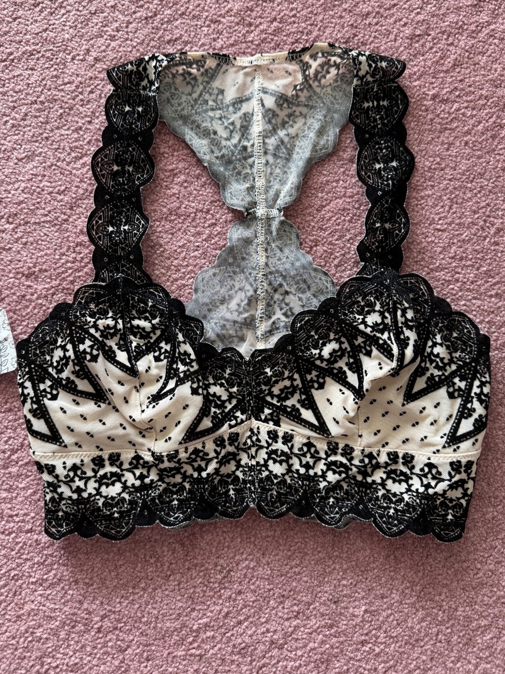 NWT | Free People Galloon Lace Racerback Bralette | Nude/Black Velvet | Size XS